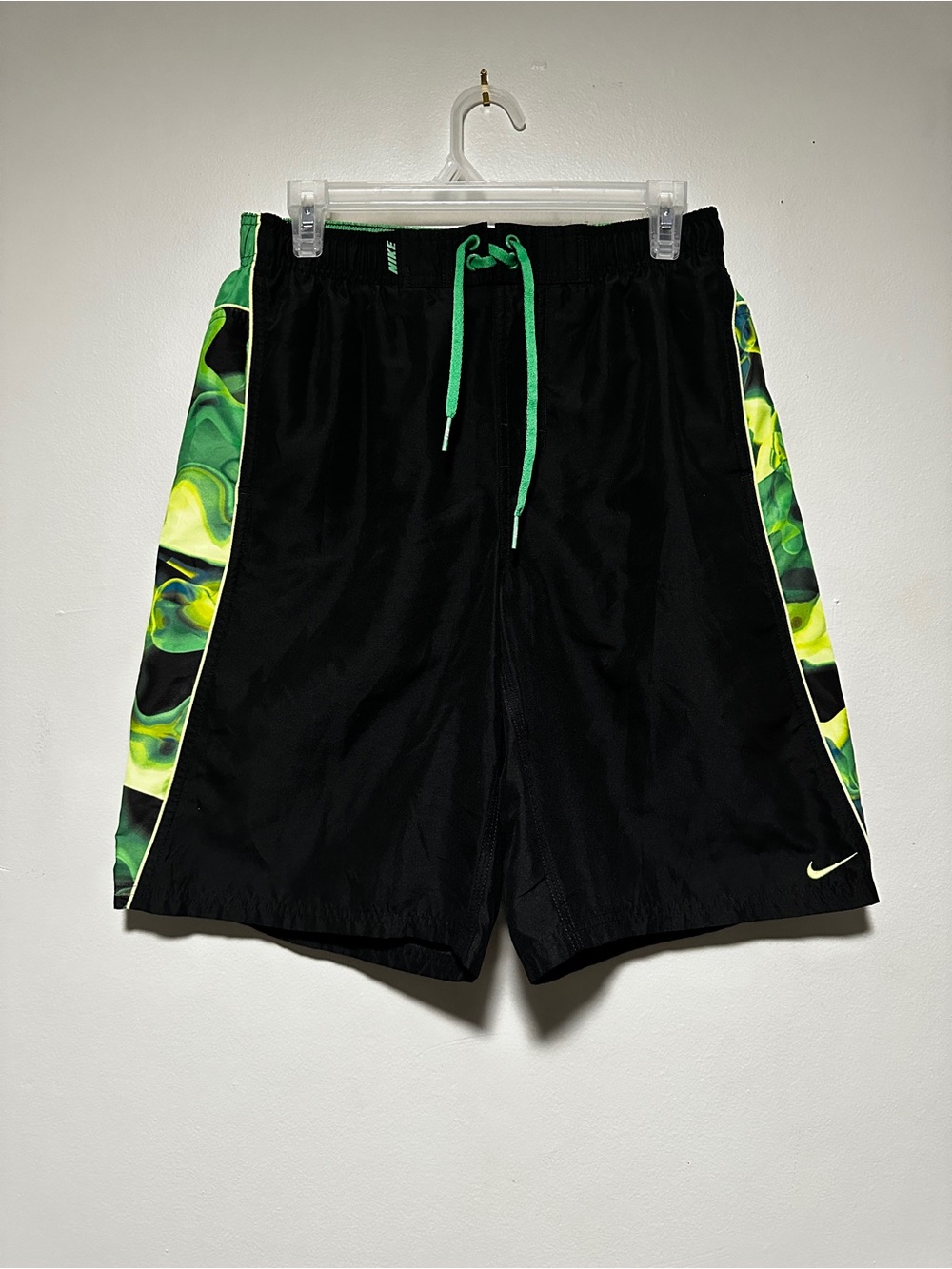 Nike Men’s Black Swim Shorts with Green Accent